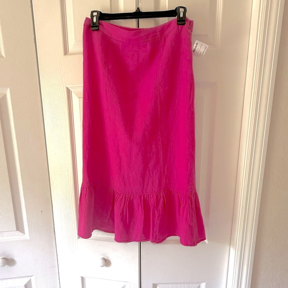 Pink Linen Ruffle Hem Skirt, Size 6 NWT
